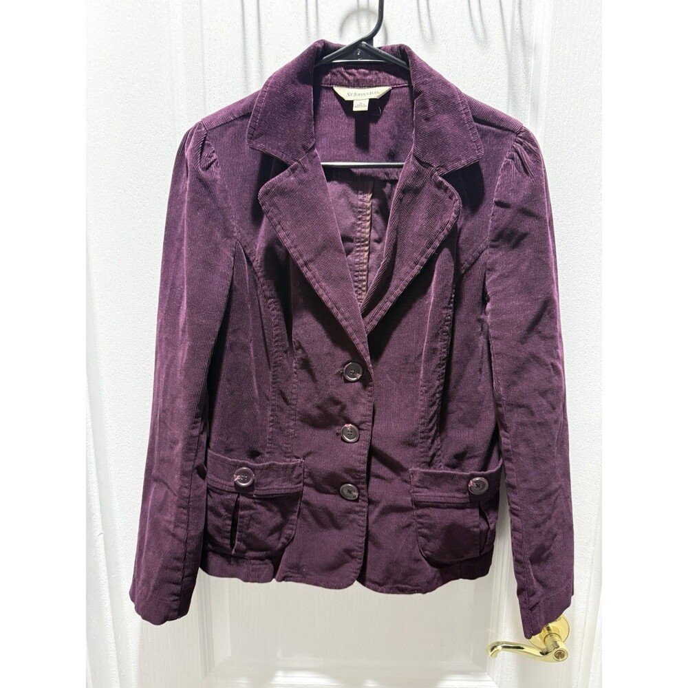 St. Johns Bay Womens Jacket Purple Fall Corduroy Petite Medium Wine Burgundy
